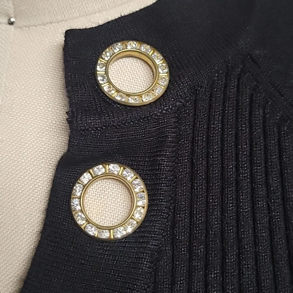 Belldini bk sweater W/gold circle rhinestone Vneck, size M - Picture 3 of 6